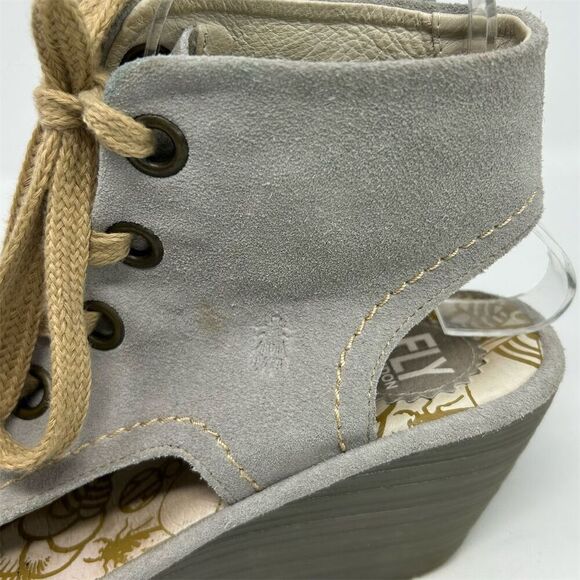 Fly London Women's Gray and Tan Suede Lace-Up Wedge Sandals Size 38 (US 7-7.5) - Picture 7 of 13
